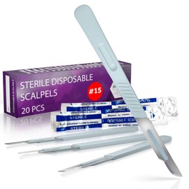 Disposable #15 Scalpel Blades, Sterile Pack of 20 Dermaplaning Blades with Plastic Scalpel Handle, Surgical Knife Scalpel for School Science, High Carbon Steel Dermablade Surgical Blades