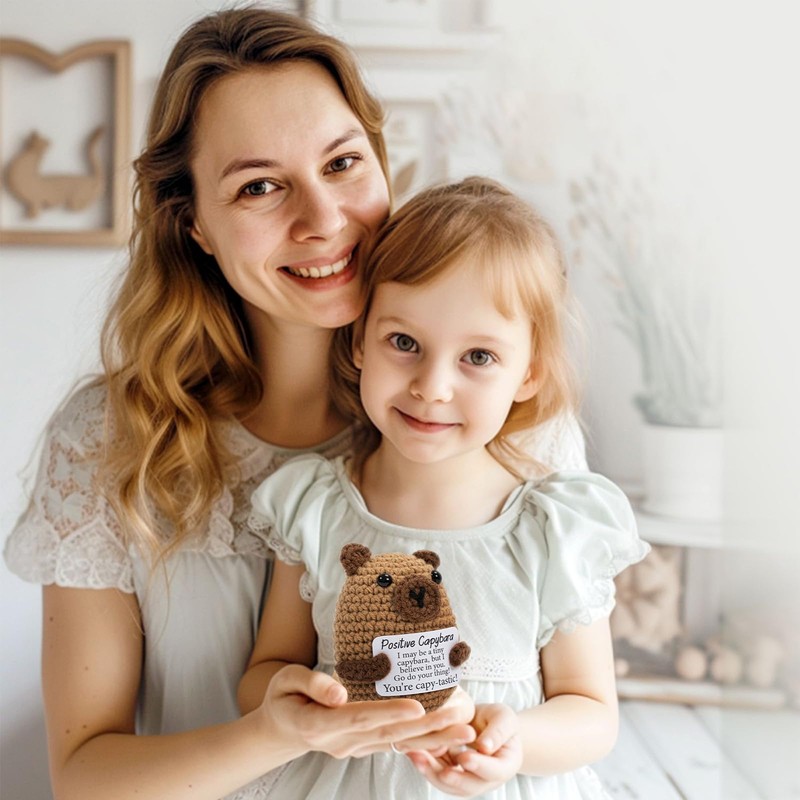 Vinuwu Positive Crochet Animals Capybara Gifts,Emotional Support Gift with Positive