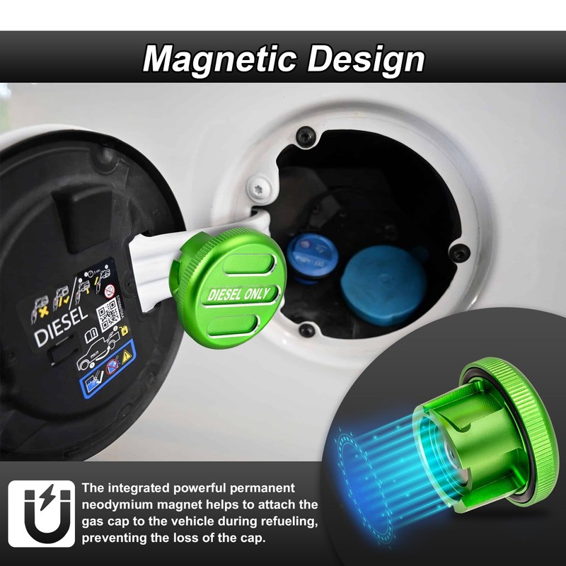 ROMELACK Magnetic Billet Aluminum Green Diesel Fuel Cap & Blue