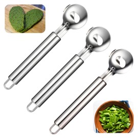 3 Pack Cactus Peeler Spoon Cactus Peeling Knife Stainless Steel Noodle Cutter Tool Multi-Function Sliced Peelers Set Long Handle with Hole for Kitchen Gadgets Cooking Accessory