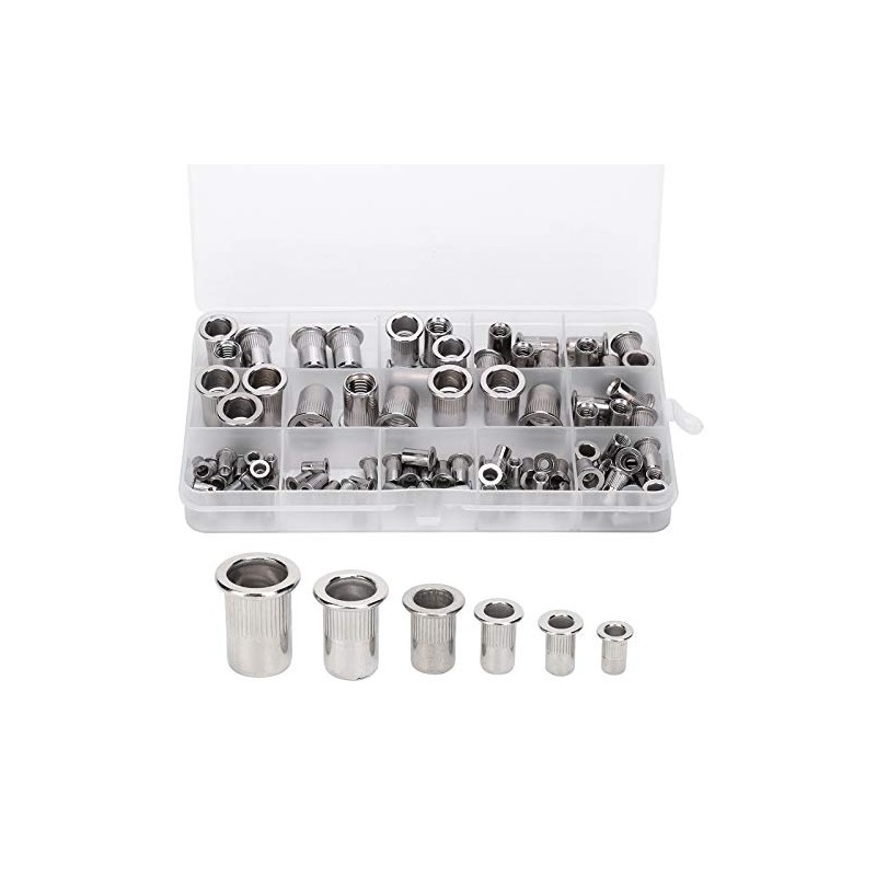 93 Uds tuerca de remache de acero inoxidable en caja