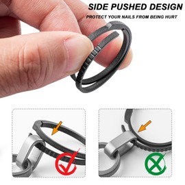 TISUR Titanium Keychain Rings, Split Side Pushing Key Rings Heavy Duty Black Key Ring For Key Chain Carabiner Dog Tag Ring (5PCS Black Large Titanium Key Rings)