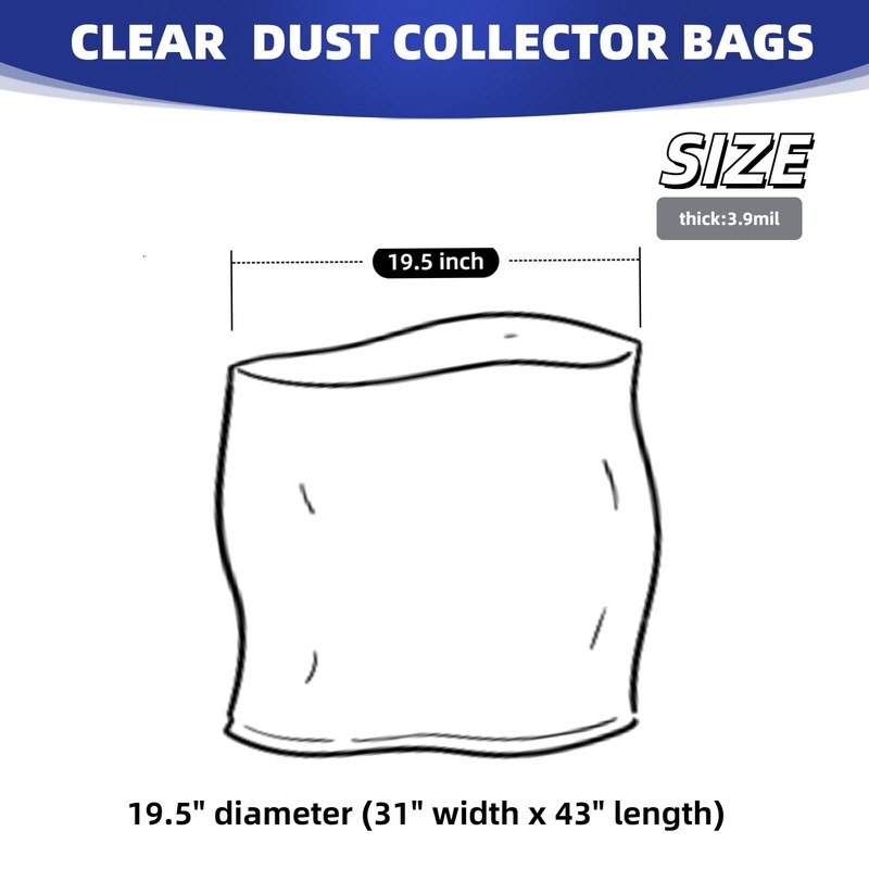 WZKO 709563 Dust Collector Bags Clear Plastic for JET Lower