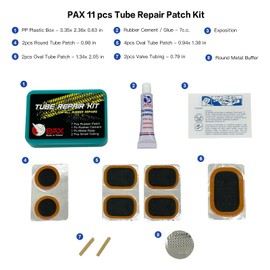 PAX 11Pcs Bike Inner Tube Patch Kits with 7cc Rubber Cement, Puncture Tire Repair Kit for Car, Motorcycle, Scooter, Bicycle, BMX, ATVs, River Floating, Inflatable Rubber