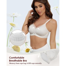 As Fairy Wireless Push-Up Lace Bra Mesh V-Neck Bralettes with Natural Lift Support Seamless Comfort Bras for Daily Wear White 38DD