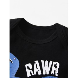 Newborn Baby Boy Outfits Infant Cartoon Dinosaur Print Long Sleeve Romper Pants Hat 3PCS Outfit Set Blue 6-9 Months