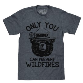 Tee Luv Smokey Bear T-Shirt - Only You Can Prevent Wildfires Graphic Tee (Indigo-Black Heather) (XL)