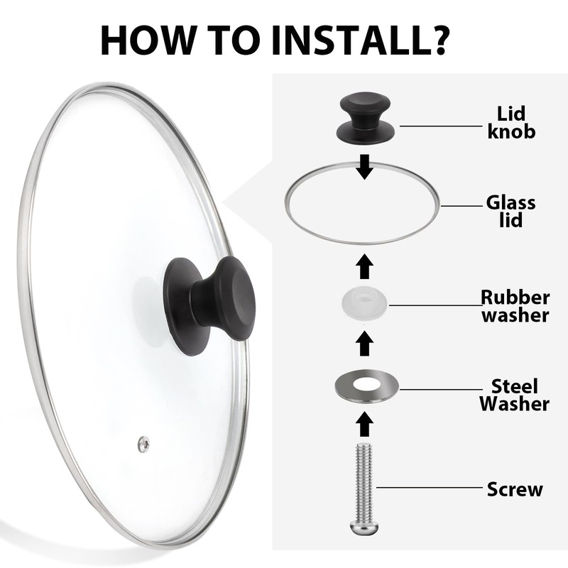 12 inch Tempered Glass Lid for Pots, Frying Pans and