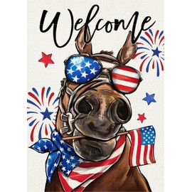 Covido Welcome 4th of July Donkey Patriotic Decorative Garden Flag, America USA Stars Stripes Independence Day Yard Outside Decorations, American Firework Outdoor Small Home Decor Double Sided 12 x 18