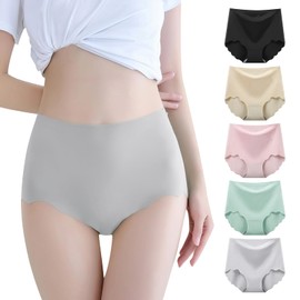 Velaci Women's Seamless Panties, Deep, 5-Piece Set, No Lines, Grade 5A Antibacterial & Refreshing Comfort, Feel -5°C, Soft, High Waist, No Tightening, Stretchy, Breathable, No Stuffy, Scalloped Cut