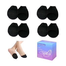 Keroius Calcetines invisibles de tela de panal para el antepié, almohadillas para orejas de esponja para mujer, calcetines invisibles, 4 pares, color negro., Talla única