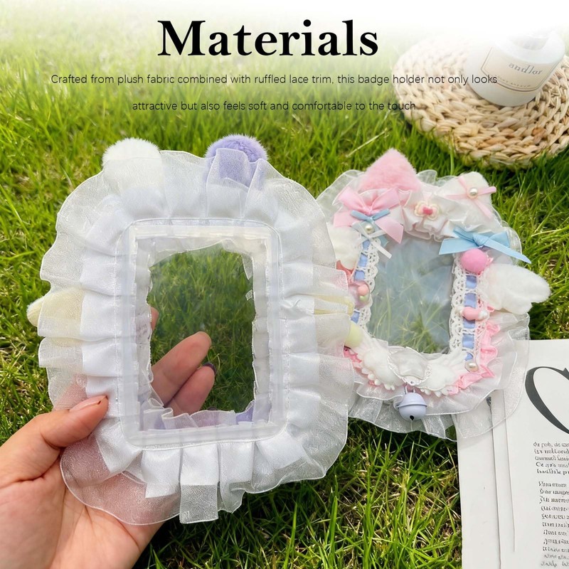 Ruffled Lace Trim Photocard Holder, Plush Badge Holder for ID,