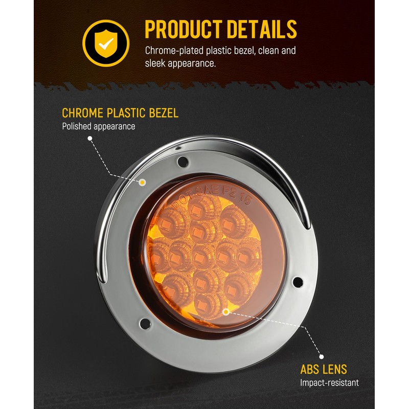 Partsam 10Pcs Amber 13LED Strobe Marker Lights, Round Clearance Light