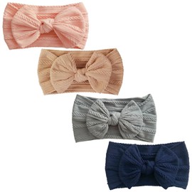 Generic 4 Pcs Baby Headbands Soft Stretchy Nylon Hair Bands with Bows for Newborn Infant Toddler Kids