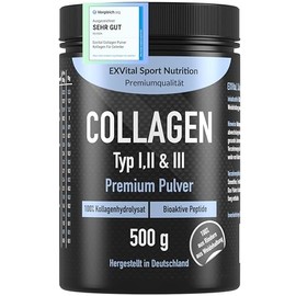 Collagen Powder, 500 g, Bioactive Collagen Hydrolysate Peptides, Protein Powder, Tasteless, Collagen Type 1, 2 & 3 Lift Drink, High Dose
