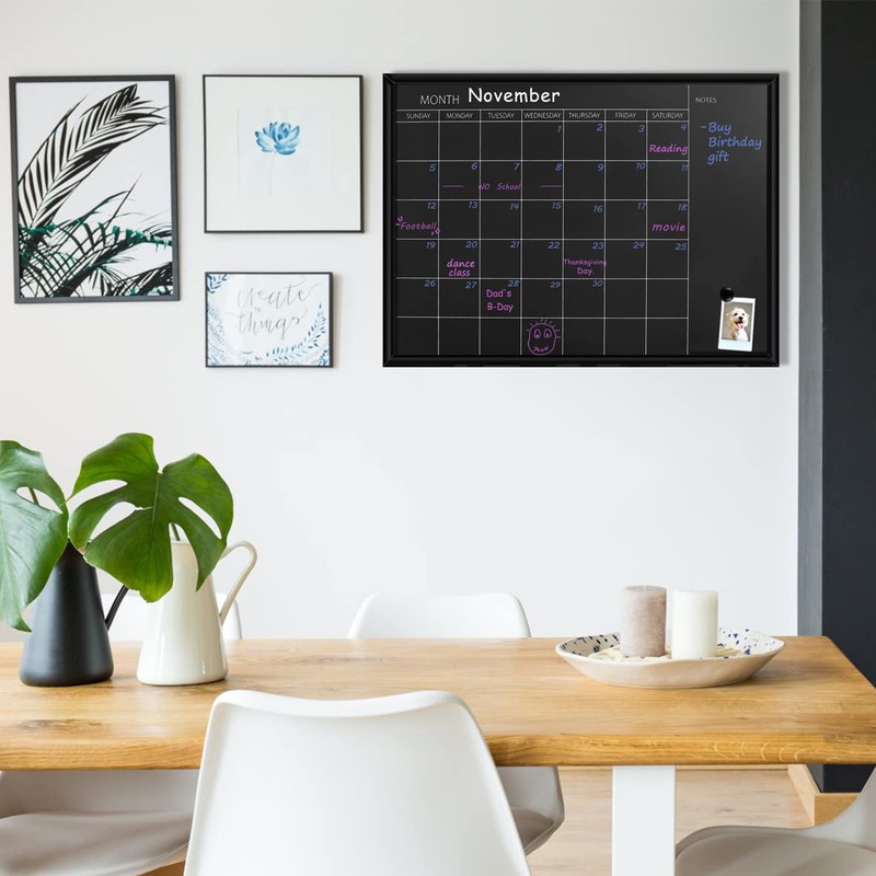 TORASO Calendar Chalkboard, 18 x 24 inches, Magnetic Surface Black