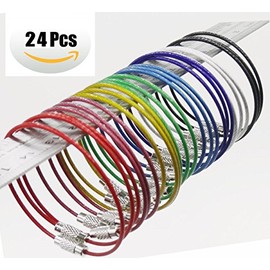 Mini Skater 24 PCS 6INCH Assorted Colored Durable Stainless Steel Wire Key Chain Key Ring Cable Ring (Colored)