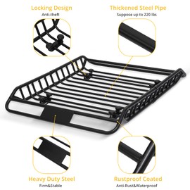 Roof Rack Basket, 50"x38" Heavy Duty Steel Universal Rooftop Cargo Carrier Basket, 165 LBS Load Capacity Car Roof Basket for SUV Truck Cars