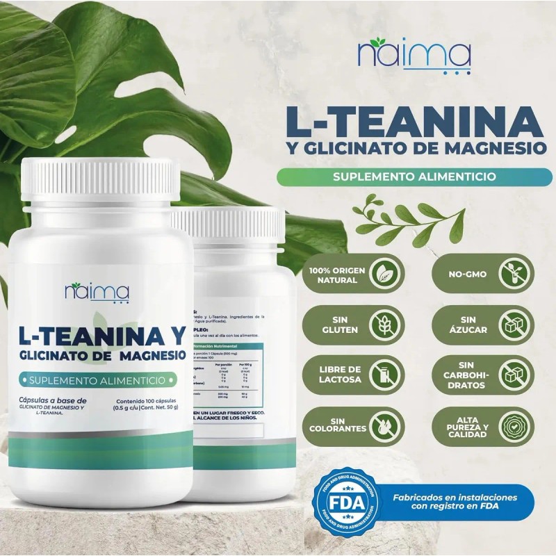Teanina Glicinato Magnesio 500 100 Cápsulas