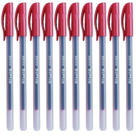 SAINO Fine-X Ballpoint Pens, RED, 0.7mm Fine Point, Pack of 10, School Office Home Value Pack, ZOFAX Black Ball Pen