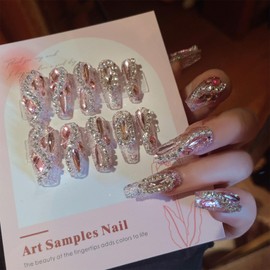 XUZOO Nail Tip, 3D False Nail Tip, Cute, Stylish, Popular, Simple, Bridal Nail Tip, Wedding, Crystal, Pearl, Butterfly, Flower, 3D Nail Tip, Short, Long, Hand Nail Tip, Nail Sticker, Nail Tool, Double