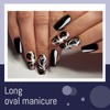 AstraGlam Rose Flower Fake Nails Set, Black with Floral Pattern,