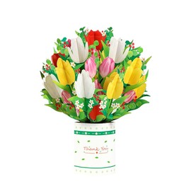Paper Spiritz Tulips Bouquet Pop Up Card, 3D Greeting Card For Mother's Day, Fathers Days, Anniversary Card, Birthday Card, Love Card, Valentine Cards, Thank You Card, All Occasions