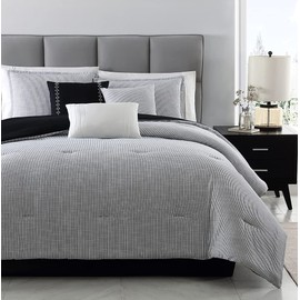 Beatrice Home Fashions Kenton 7-Piece Woven Bedding Comforter Set, Queen, Gray and Black
