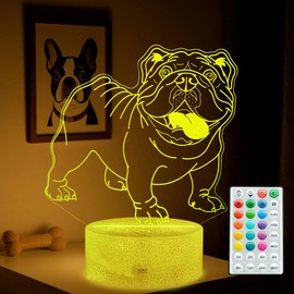 POSSHE Bulldog Night Light, 16 Colors Changing, Remote Control with Timer, RGB Flashing Mode and Dimmable, Dog Lamp for Christmas Birthday Decor