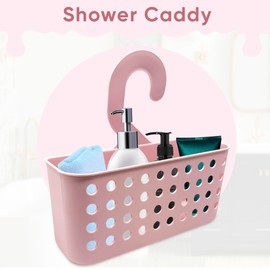 Plastific Plastic Hanging Bathroom Caddy Basket Organizer - Wall Mounted Toiletry Shower Organizer (Pink, 26 x 8 x 24 cm)