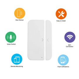 WiFi Door Sensor, WiFi Door Alarm Window Sensor Detector Smart Home Security Tuya SmartLife App Control Compatible Alexa Google Assistant IFTTT White