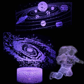 TEBOCR Solar System 3D Optical Illusion Lamp Three Pattern Universe Space Spaceman Galaxy Night Light for Kids Boys and Girls as on Birthdays or Holidays