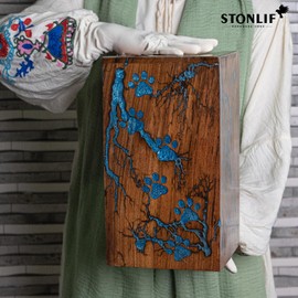 STONLIF Rose Wood and Epoxy Resin Urns for Pet Ashes - Cat, Dog Urns for Ashes - Pet Cremation Memorial Box for Funeral Remains - Urns for Dog, Cat Ashes (Large (250 Cu/in), No Text)