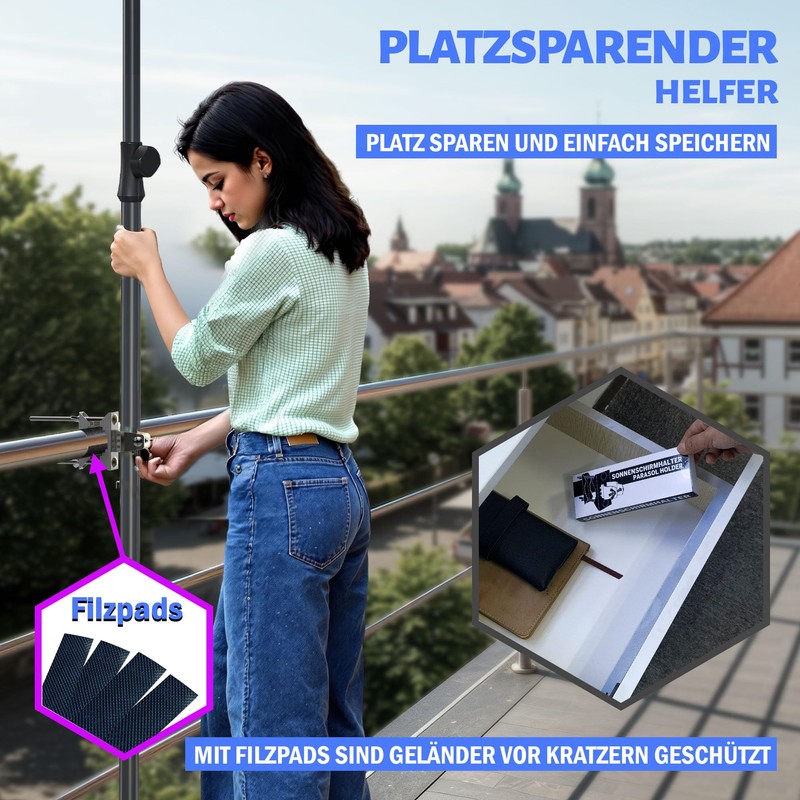 Menz Parasol Holder Balcony Railing - Robust Stainless Steel Umbrella