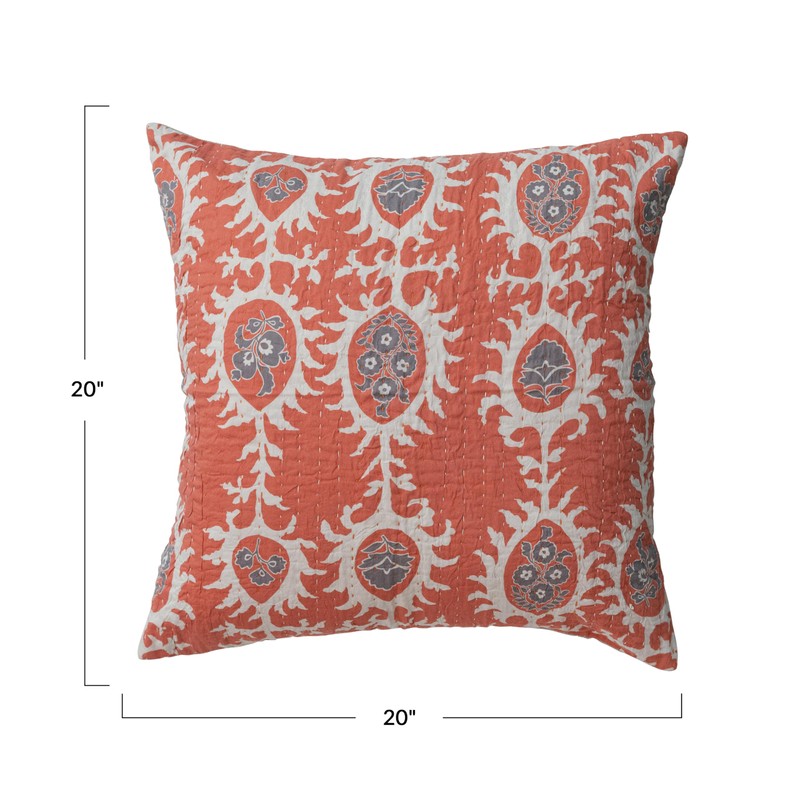 Creative Co-Op Patterned Cotton Voile Pillow, Multicolor, Orange