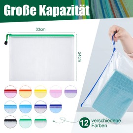 Koogel Koogel Dokumententasche A4, 12 Stk. A4 Datei Taschen mit Reißverschluss 12 Farben Mesh Beutel Rechnung Datei Taschen Sammelmappe für Kosmetik Bürobedarf Hausaufgaben