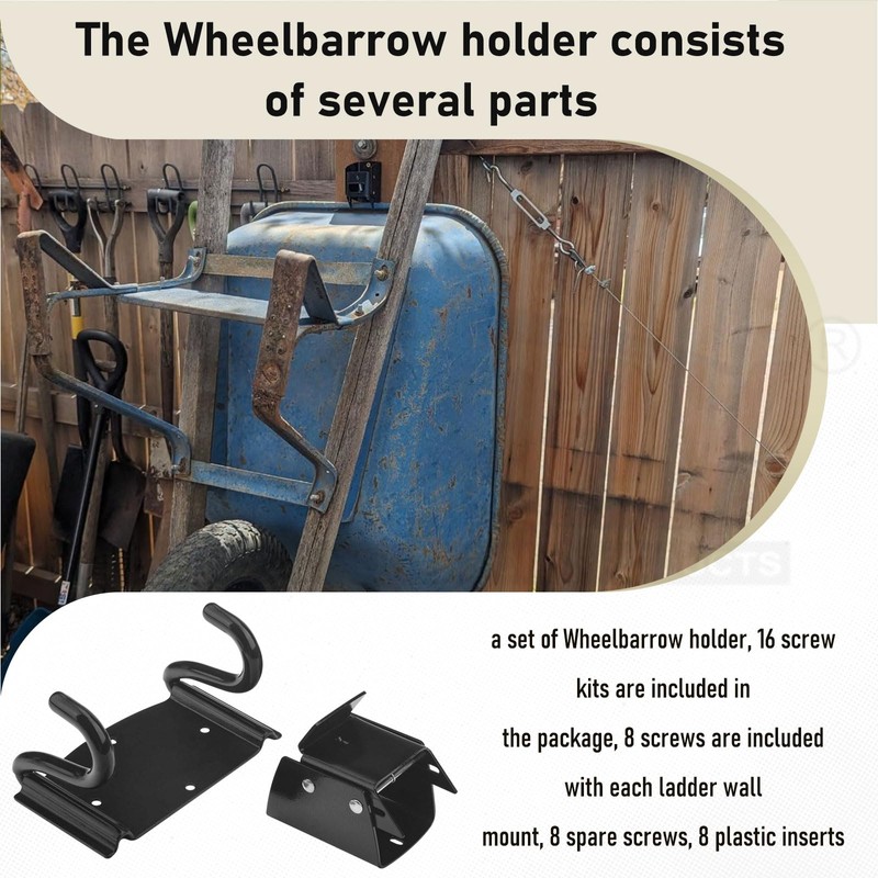 Wheelbarrow Storage Bracket - 90 lbs Capacity, Heavy Duty Storage
