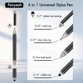 Penyeah Penyeah Stylus Pen, 4 in 1 Disc Stylus Pens for Touch Screens, High Precision and Sensitivity Universal Capacitive Stylus, Stylist for Tablets,iPhone,iPad,Laptops with 4 Replacement Tips - Black