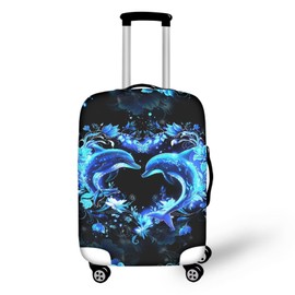 Bigcardesigns Travel Luggage Cover Neon Dolphin Print Suitcase Protector Fit 26-30 Inch Women Girls Travel Washable Baggage Covers Elastic Luggage Protector