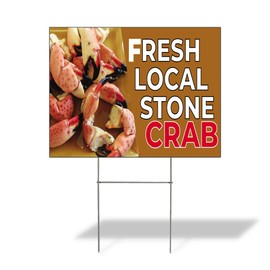 Fastasticdeals Weatherproof Yard Sign Fresh Local Stone Crab Advertising Printing Brown Lawn Garden Seafood 24x18 Inches 1 Side Print