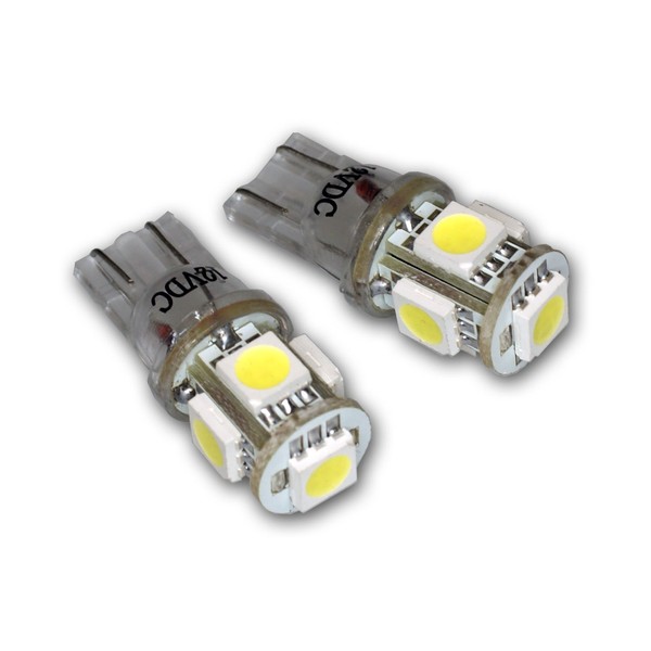 Tuningpros LEDUHL-T10-WS5 Under Hood Light LED Light Bulbs T10 Wedge, 5 SMD LED White 2-pc Set