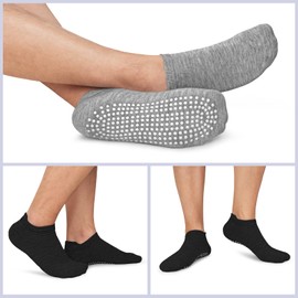 Iseasoo 3 Pairs Non Slip Grip Socks for Men Anti-Skid Gripper Socks Low Cut Cushioned Athletic Socks for Yoga, Pilates