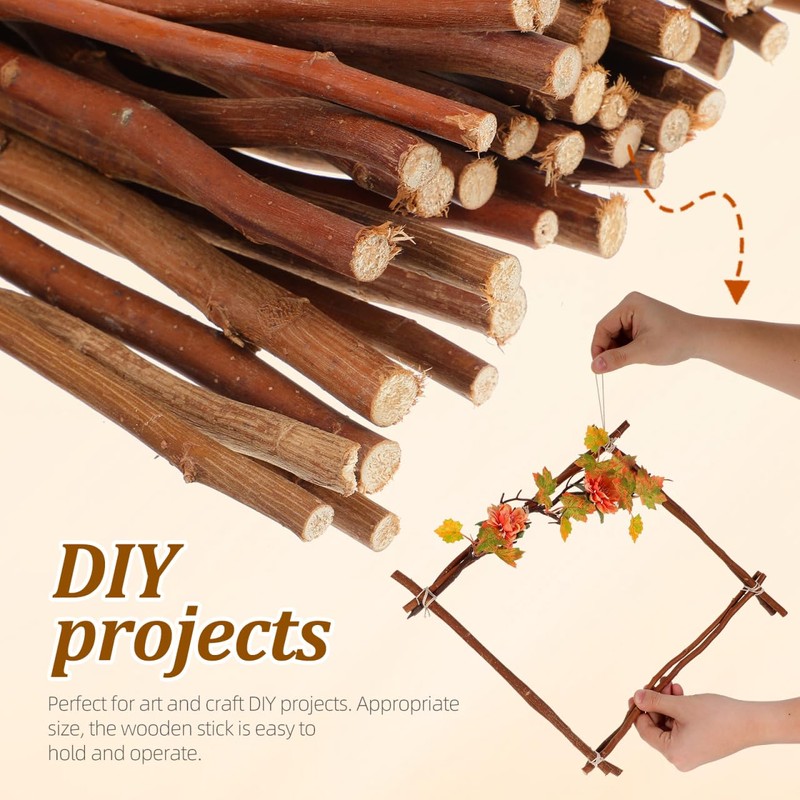 Lurrose Natural Wood Sticks for Crafts 50pcs DIY Art Supplies