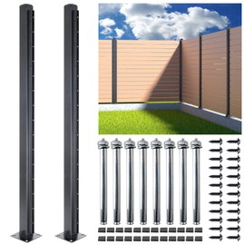 BITALS Q235A-Steel 5ft (H/58in) Heavy Duty Fence Post - End Post, Suitable for Outdoor Patio, Backyard and Garden Fence Post Bracket Construction (2pack-Matte Black)