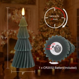 Lasumora Christmas Tree Spiral Skirt-Shaped Flameless Candles with 6H Timer, 2 Pcs Battery Operated LED Pillar Candle with Flickering 3D Wick, Green Candles for Home Décor Christmas Gifts