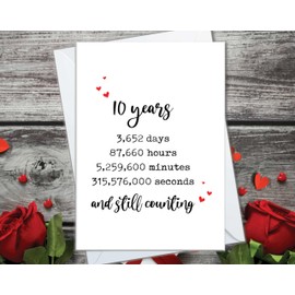 10th Anniversary Card for Wife Husband, 10 Years Together and Counting Cards for Boyfriend Girlfriend, 10 Year Anniversary Cards for Family Friends(10)