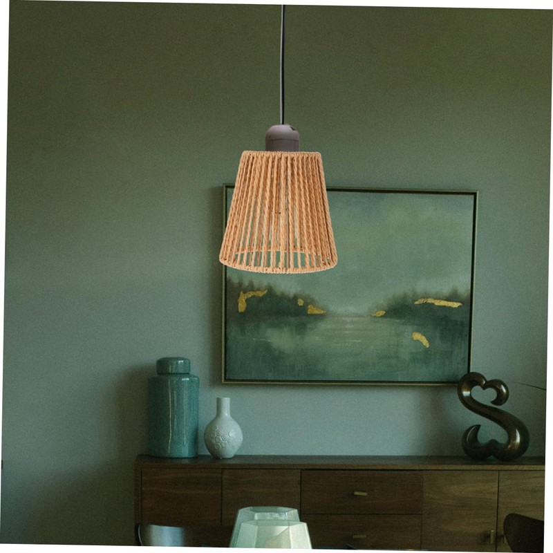 Cabilock Rattan Woven Pendant Lampshade Rustic Sconce Cover Style Small