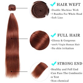 Human Hair Bundle Straight Bundle Human Hair 12 Inch Brazilian Human Hair Bundle Reddish Brown 33# Color