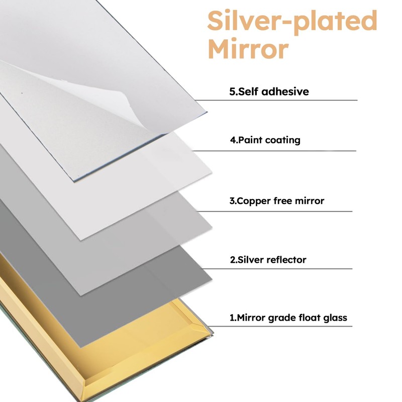 Diflart Peel and Stick Mirror Backsplash, Gold, 3x6 Inch, Beveled