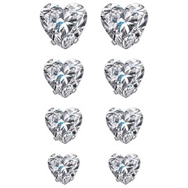 Non-piercing Magnetic Heart Earrings for Women: Stainless Steel 5-8mm Heart CZ Fake Cheater Studs Jewelry for Valentines Day, 4 Pairs Silver